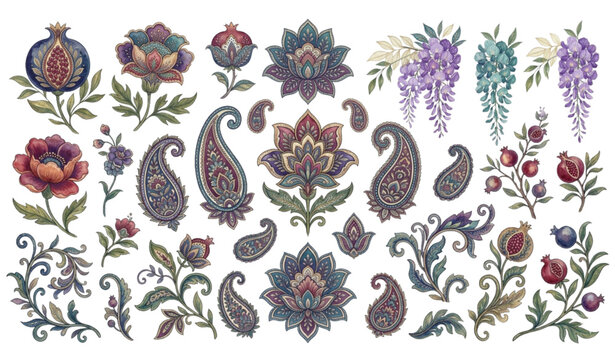 Seamless chintz floral paisley pattern vector isolated on white background