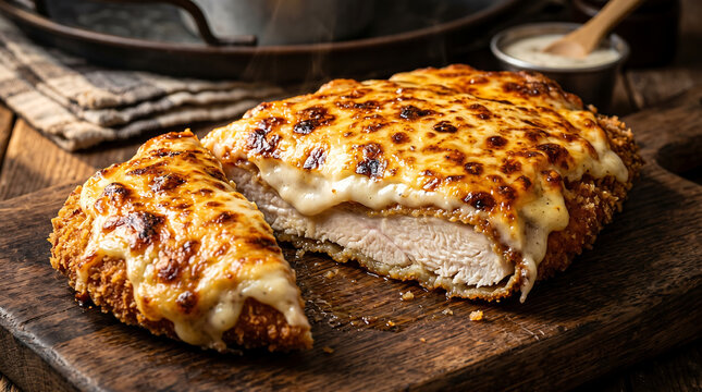Chicken Parmo &ndash; Close-Up of Middlesbrough's Famous Deep-Fried Chicken Bechamel and Cheese Dish