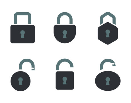 Collection of modern padlock security icons with locked and unlocked protection symbols minimal privacy illustrations and flat cybersecurity design elements for apps and interfaces