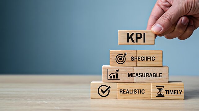 Business kpi strategy concept with measurable realistic and timely planning blocks