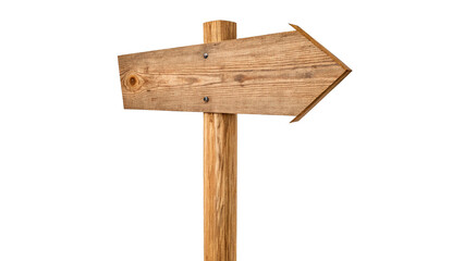 A rustic wooden directional signpost with a single blank arrow pointing to the side isolated on transparent background cut out © AAAstock2025