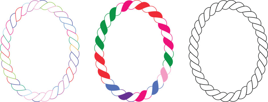 Vector colorful braided rope circle frames for graphic design and branding