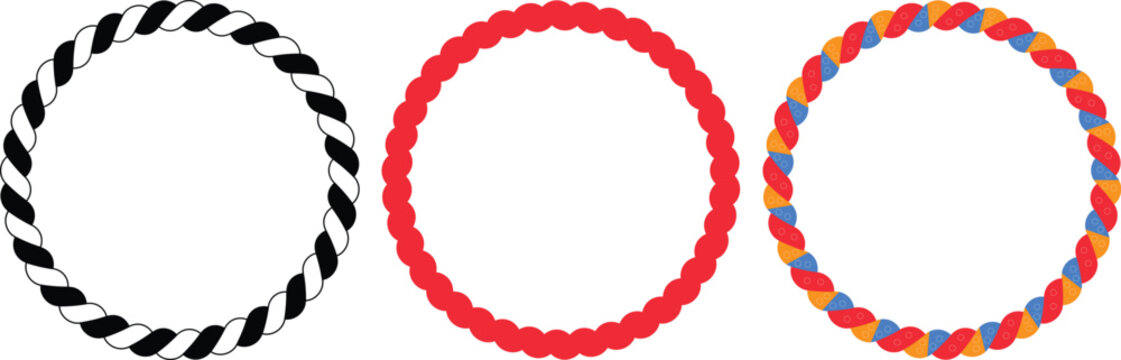 Vector colorful braided circular border frames for graphic design and decoration