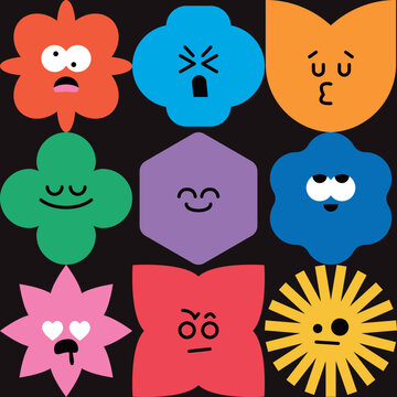 Vector set of trendy abstract geometric characters with diverse facial moods