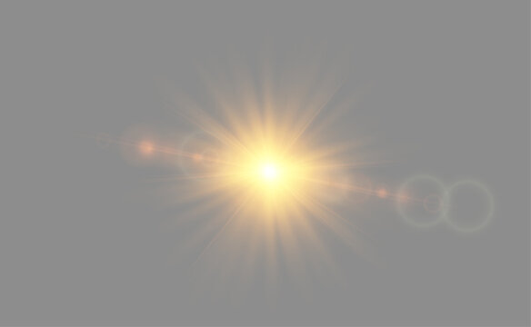 Bright golden starburst with optical bokeh light leak overlay