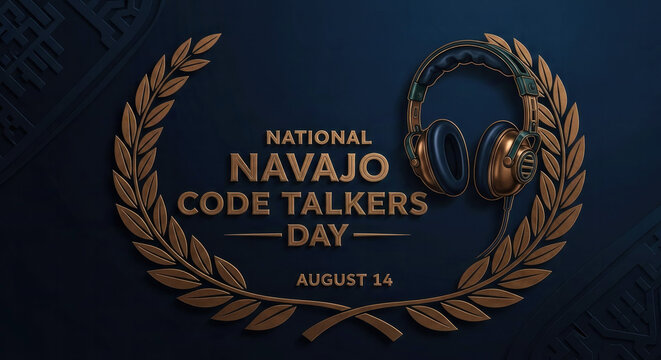National Navajo Code Talkers Day on August 14 with headphones and laurel wreath