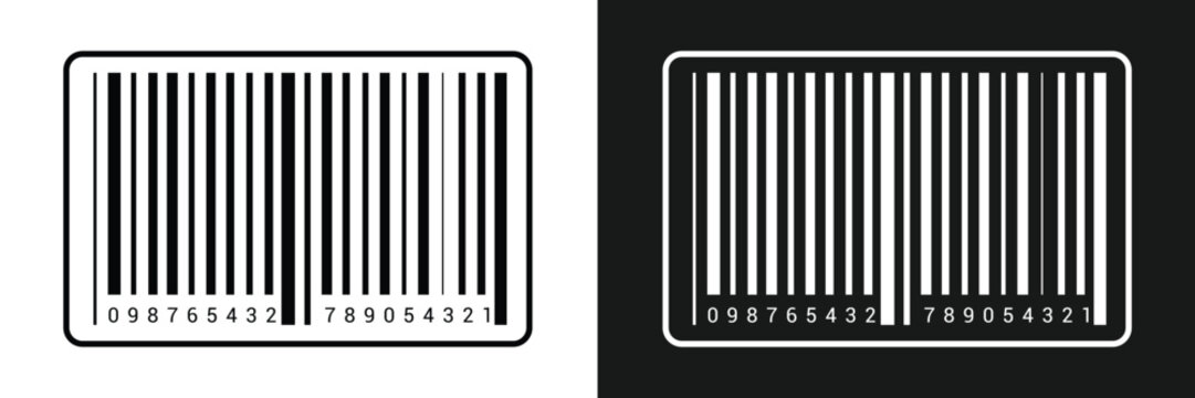 Barcode stickers with scanner frames. Samples of bar code mockups isolated on transparent background. Pricetags or ID labels with digital data product information. Vector illustration in eps 10.