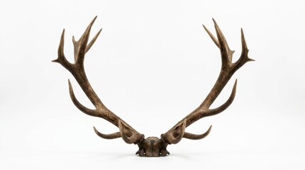 Naklejka premium Striking Natural Red Deer Antlers Trophy Rustic Wildlife Headpiece Isolated
