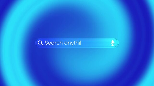 Search bar icon is displayed inside a sleek glass animation isolated on gradient background