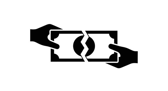 Hands tearing a dollar bill representing financial loss or division