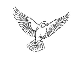 Obraz premium Front view line art illustration of bird flying.