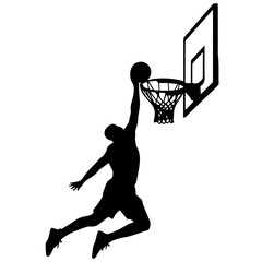 silhouette of a male basketball player slam dunk, scoring the ball to the net eps 10 © Pilangenceng art