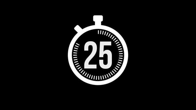 30-second countdown timer animation 30 to 0 stopwatch frame on black background 4k motion graphics digital display screen effect isolated technology interface element