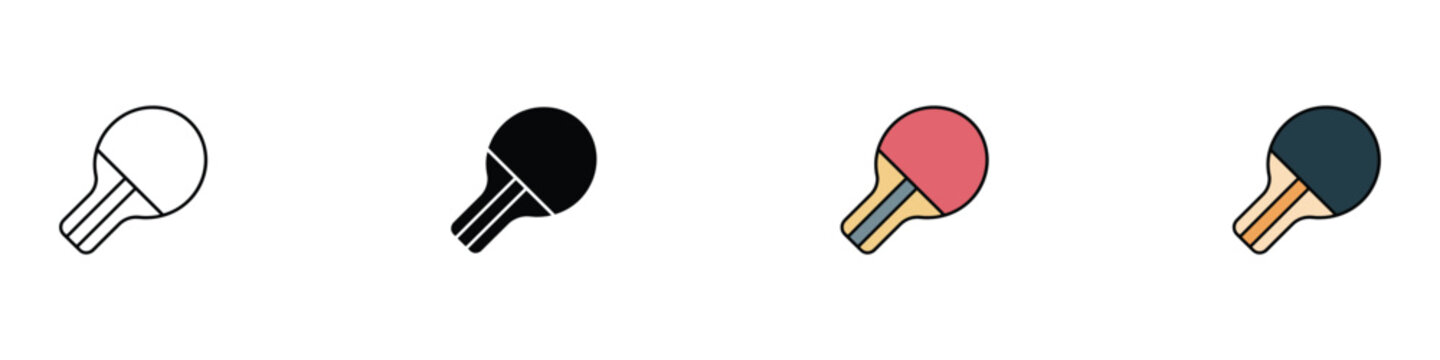 Table tennis and ping pong racket icon set. Vector illustration of indoor sports game paddle or championship tournament equipment in flat and outline styles.