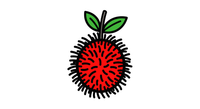 Vibrant red rambutan fruit with green leaves against white background