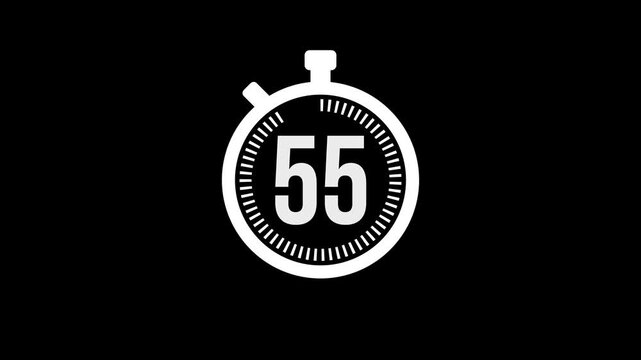 One minute animation countdown on black background sixty to zero timer stopwatch frame 4k video motion graphics clip isolated element digital technology display screen effect