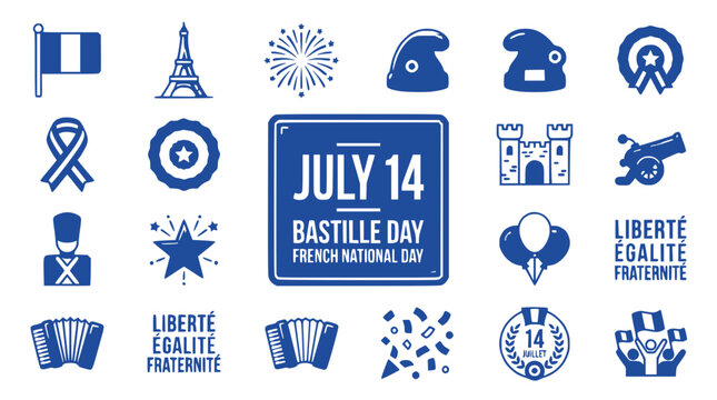 Bastille Day Icons: French National Day Celebration Vector Graphics