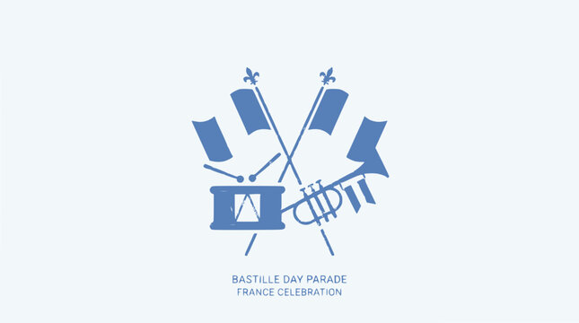 Bastille Day Parade France Celebration Icon: Drum, Trumpet, Flags