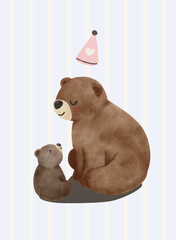 Sweet Mama and happy baby bear heartwarming coquette illustration © GuitaRies