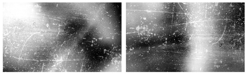 Plakat Vintage distressed old photo light leaks, film grain, dust and scratches transparent texture overlay with vignette border. Dirty grunge analog 8k widescreen retro effect background with copy space.