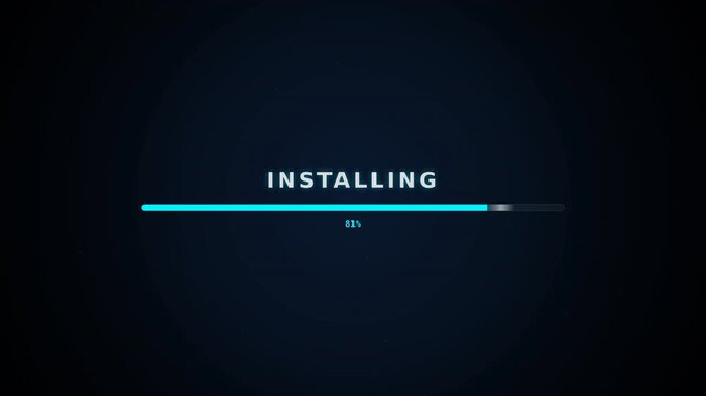 A sleek interface shows a progress bar illustrating the installation process of a software application