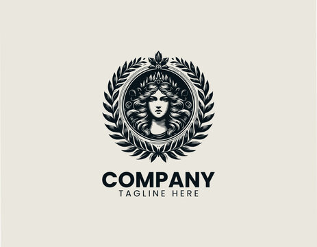 Classical goddess portrait with laurel leaves vector illustration on white background