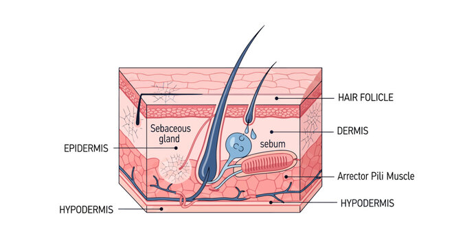 Human Skin Anatomy Diagram with Layers and Hair Follicle Vector