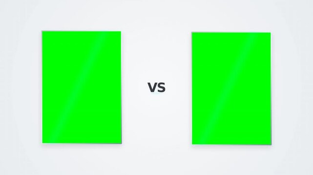 Minimal comparison layout with two bright green blank panels on white background and &ldquo;vs&rdquo; text centered, suitable for before-and-after or A/B testing template.