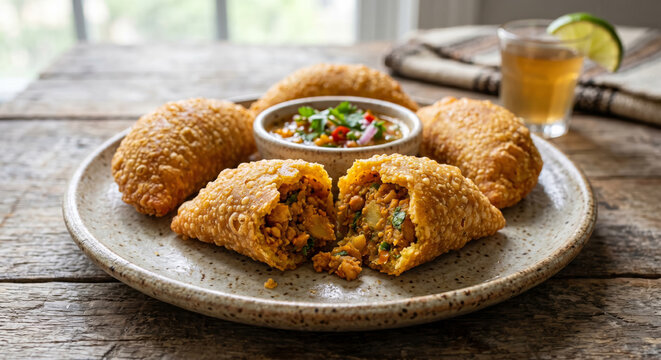 Crispy Colombian Empanadas de Pipian with Spicy Peanut and Potato Filling 8K Macro