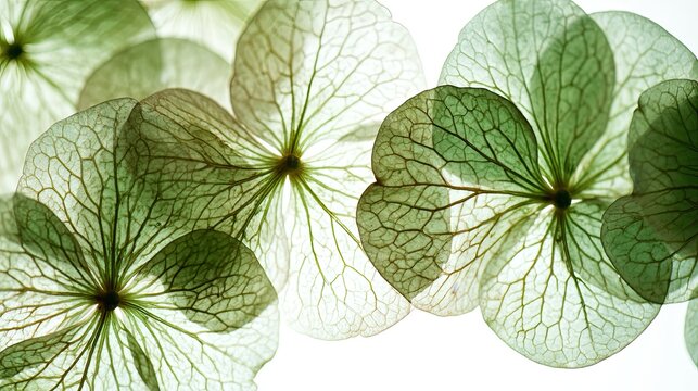 Translucent Clover Leaf Macro Close-up, Clear Vein Texture Fresh Green Plant, Minimal Solid Background Natural Ecology, Vital Healing Design Material