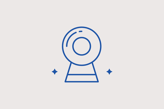 A computer webcam line icon for online video conferences and remote security monitoring. Vector illustration for distance learning platforms and digital communication software.