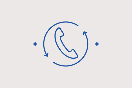 A telephone receiver inside circular arrows line icon for continuous customer support hotline operations and call repeat functions. Vector illustration for helpdesk contacts and service center landing