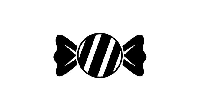 Minimal black silhouette icon, simple flat vector, bold black shape, no, no shading black and white icon of a wrapped candy on a, flat icon style
