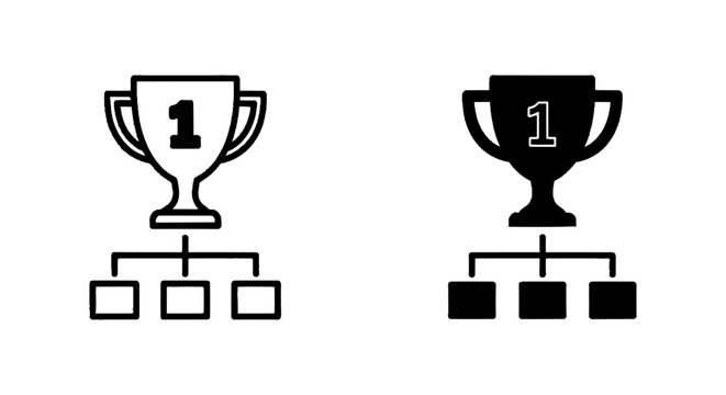 Minimal black silhouette icon, simple flat vector, bold black shape, no, no shading trophy icon with hierarchy chart, first place award symbol, vector illustration on a, flat icon style
