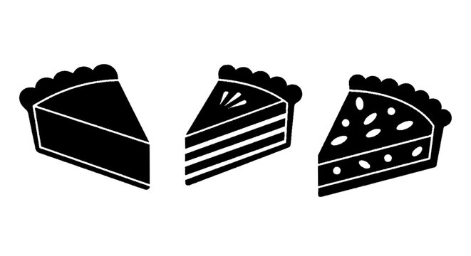 Minimal black silhouette icon, simple flat vector, bold black shape, no, no shading set of three different pie slices icons on a, flat icon style