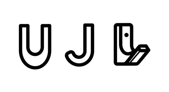 Bold black line art letters u j l on a white background design