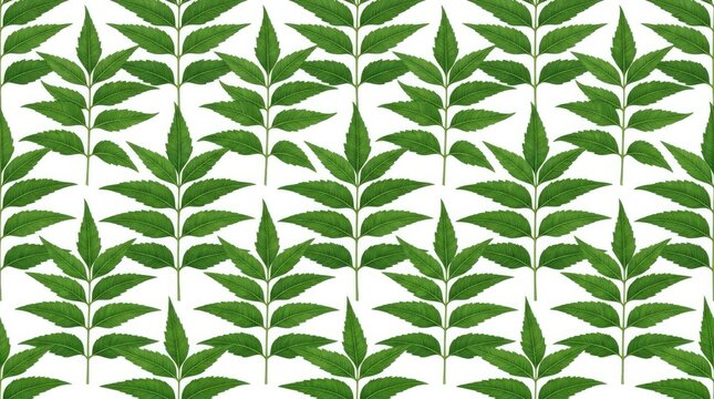 Green Serrated Leaf Pattern Repeating on White Background