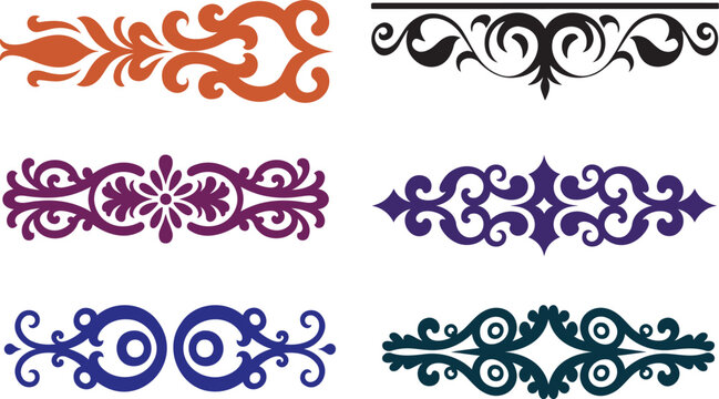 Collection of elegant colorful scrollwork divider designs perfect for borders and decorative accent elements