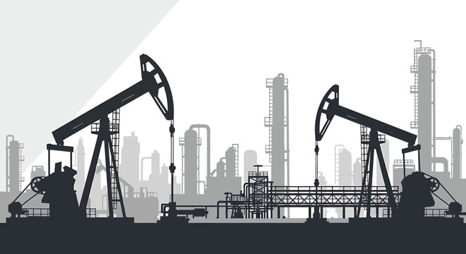 Oil pump jacks extracting crude petroleum from the earth.