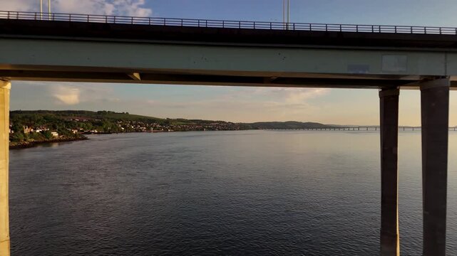 Aerial View of Dundee City Center and River Tay Waterfront in Scotland