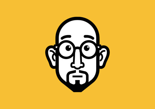Minimalist vector portrait of a bald man wearing glasses