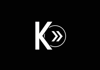 Obraz premium Minimalist white letter K logo with forward arrows on black