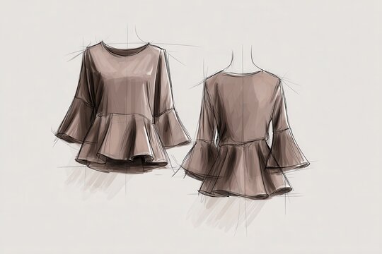 Fashion sketch of a feminine peplum blouse isolated on white background