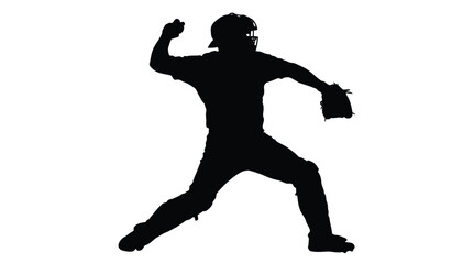 Fototapeta premium Dynamic baseball player pitching silhouette in black silhouette with athletic action pose isolated on white background