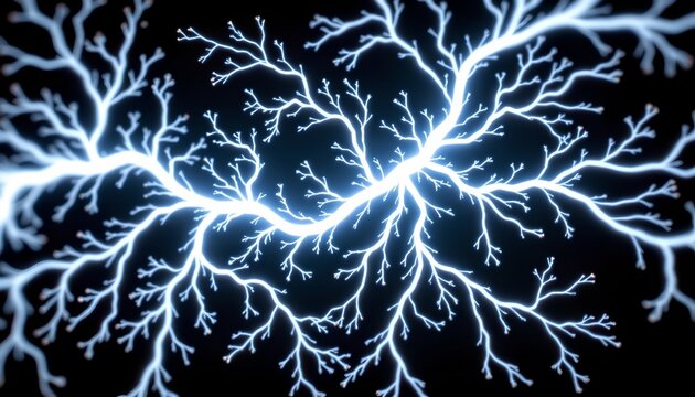 The image features a striking display of branching structures resembling a network of electric or lightning like tendrils