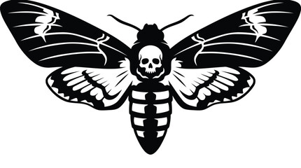 Fototapeta premium Mysterious black moth silhouette with skull head illustration isolated on white background