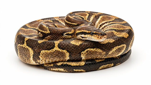 Ball Python Curled into Defensive Posture with Detailed Pattern