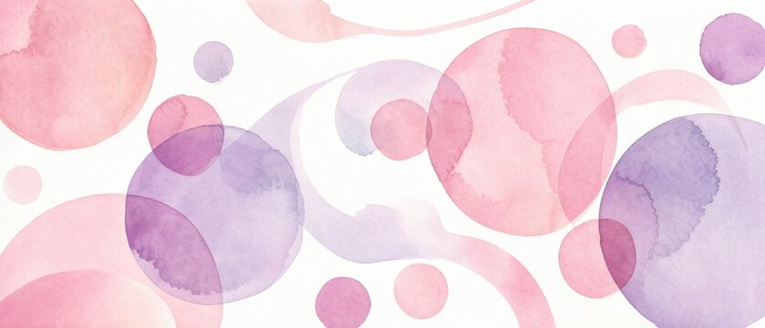 Abstract watercolor background featuring soft pink and lavender organic circles. banner format