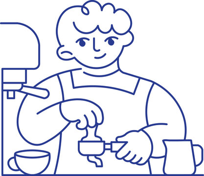 Barista tamping coffee grounds illustration
