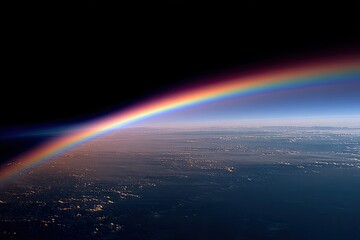 Fototapeta premium Vibrant arc of color bends over Earth's atmospheric horizon